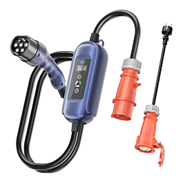 5M EV Starkstrom Schnellladekabel, 11KW 3phasig Typ2 auf CEE16A Mobile Wallbox mit Haushaltsadapter