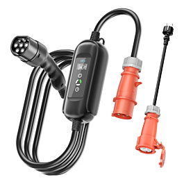 EV Wallbox 11KW mit 10meter Ladekabel, Typ2 auf CEE16A 3phasig EV Ladestation mit Schuko-Adapter für unterwegs