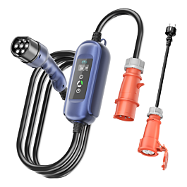 10Meter EV Mobile Wallbox, 11KW 3phasig 16A Typ2 auf CEE16A Starkstrom ladekabel mit Haushaltsadapter