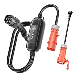 EV Wallbox 11KW für alle Typ2 Elektrofahrzeuge, 5M 3phasig Typ2 auf CEE16A Schnellladekabel mit Schuko Adapter