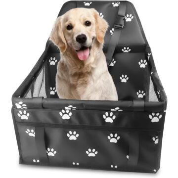 Hunde Autositz, Hundesitz Auto mit Sicherheitsgurt Atmungsaktiver Faltbarer für Kleine bis Hunde, Hundeautositz Wasserdichter mit Faserstützstange für Autoschutz 40×34×25cm