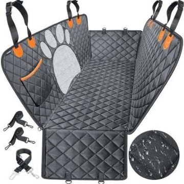 Pet Supplies PREMIUM Hundedecke für Auto, Rückbank, Kofferraumdecke für Hunde, Autoschondecke mit Sicherheitsgurt, Reißverschluss und gratis Trinkflasche